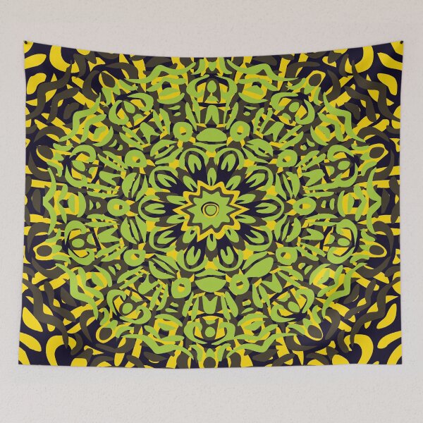 Item preview, Yellow, Dark Blue & Green Flower Burst Mandala designed and sold by Mia Harper Design.