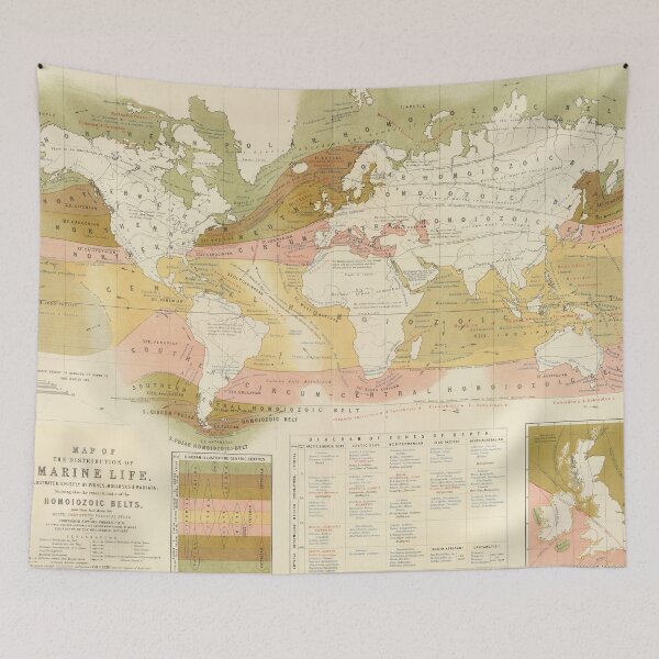 Item preview, Vintage World Marine Life Map (1854) designed and sold by BravuraMedia.