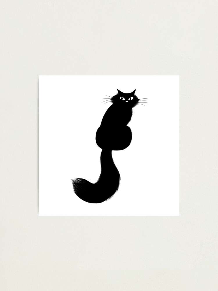 Impression Photo Chat Noir A Poil Long Et Queue Longue Par Shortcoffee Redbubble