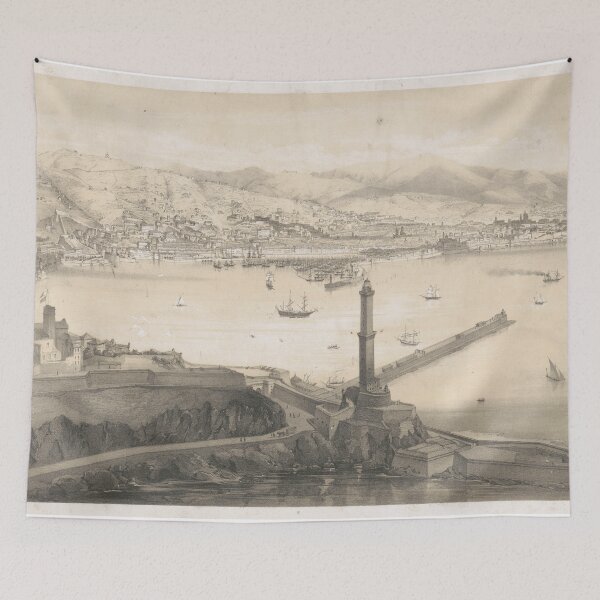 Item preview, Vintage Pictorial Map of Genoa Italy (1850s) designed and sold by BravuraMedia.