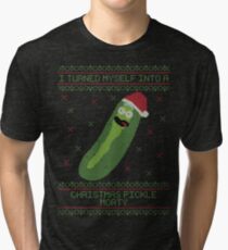 i'm a CHRISTMAS PICKLE MORTY black Tri-blend T-Shirt