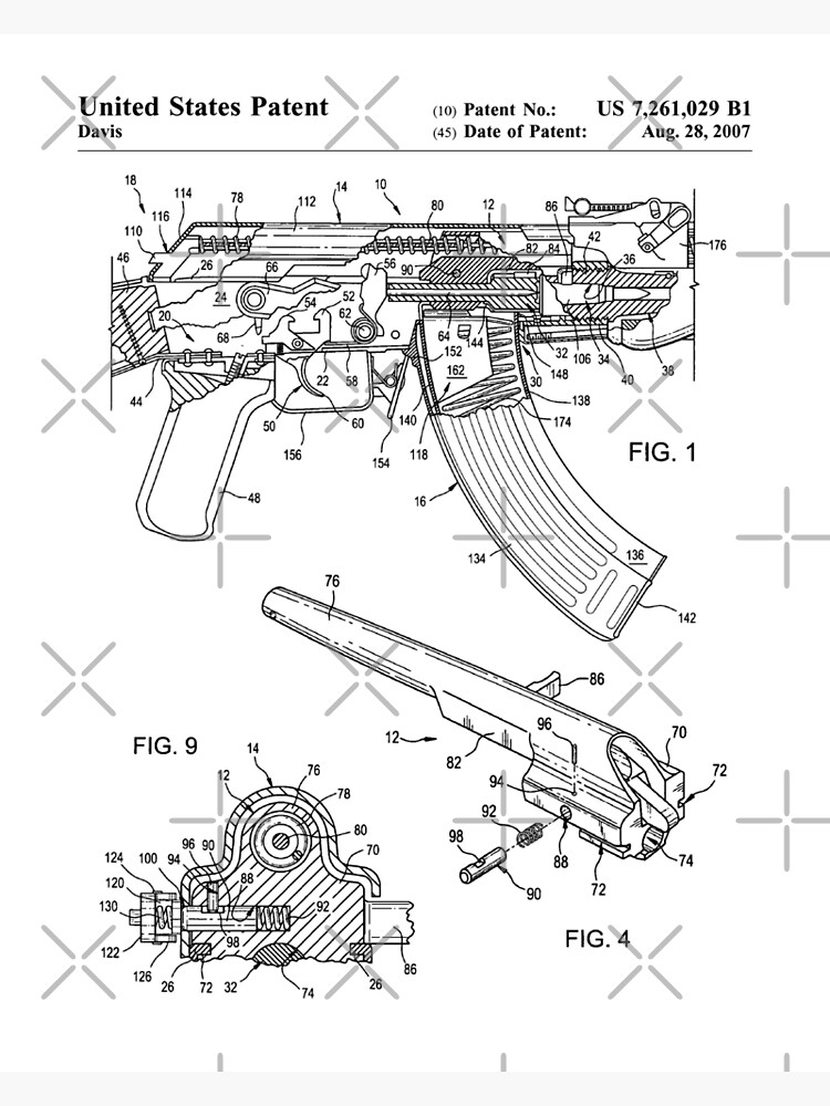 "Ak-47 Rifle Patent - Ak-47 Firing Mechanism Art - Black And White