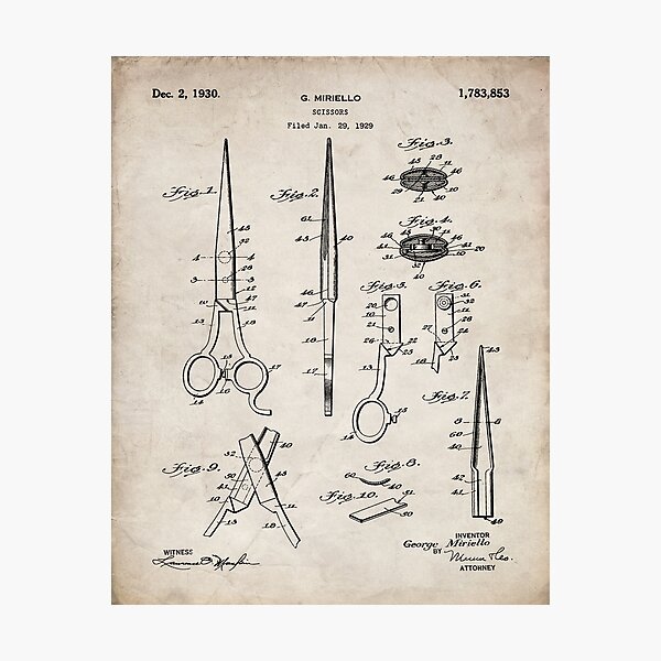 Hair Scissors Patent - Salon Art - Antique Photographic Print