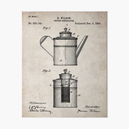 Vintage Parchment Coffee 2 Part Percolator 1894 Patent Poster Wall Art,  Canvas Prints, Framed Prints, Wall Peels