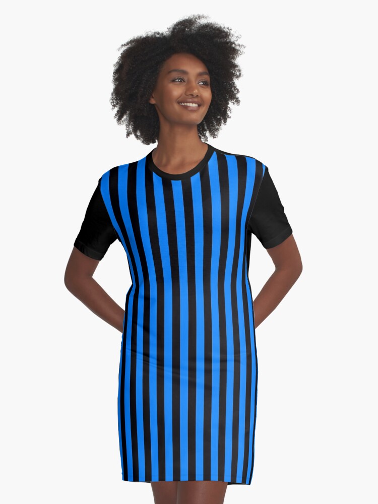 blue dress with black stripes