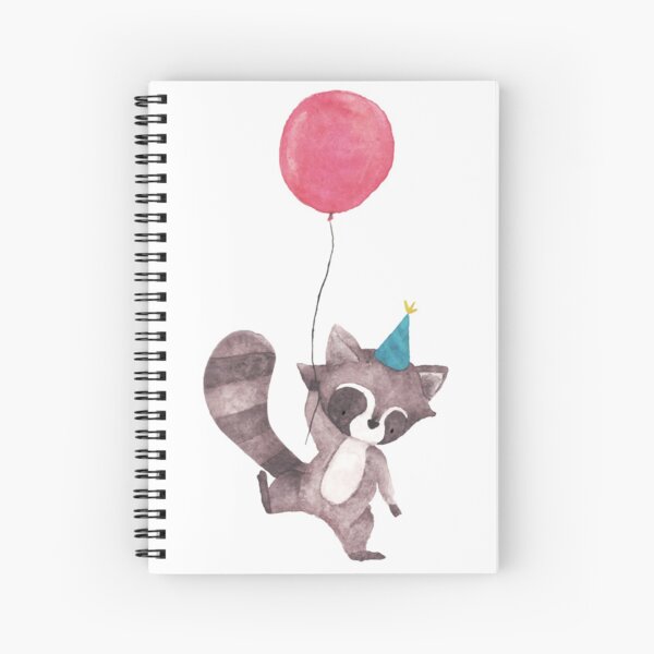 Birthday Raccoon with Balloon Spiral Notebook