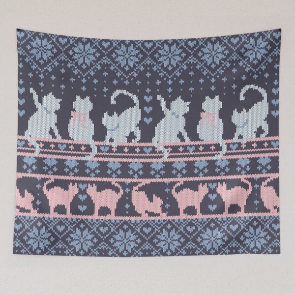 Item preview, Fair Isle Knitting Cats Love // dark violet background white and violet kitties and details designed and sold by SelmaCardoso.