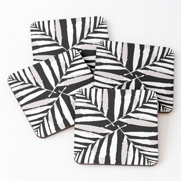 Item preview, Geometric White Black light-grey autumn fall tropical pattern Palm leaves decor , RedBubble designed and sold by PrintedDreams.