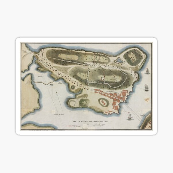 Vista previa del artículo con la obra «Mapa vintage de la batalla de Bunker Hill (1826)», diseñado y vendido por BravuraMedia.
