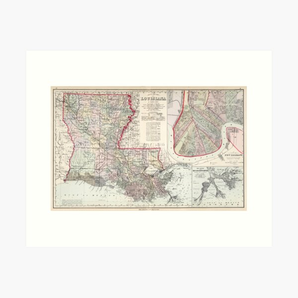 Item preview, Vintage Map of Louisiana (1878) designed and sold by BravuraMedia.