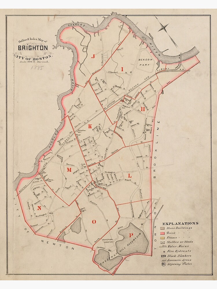 Vintage Map Of Brighton MA 1885 Metal Print For Sale By   Flat,750x,075,f Pad,750x1000,f8f8f8.u6 