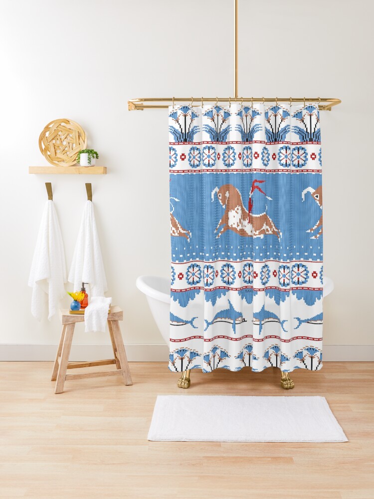 Thumbnail 1 of 5, Shower Curtain, Ancient Knits - Minoan designed and sold by flaroh.