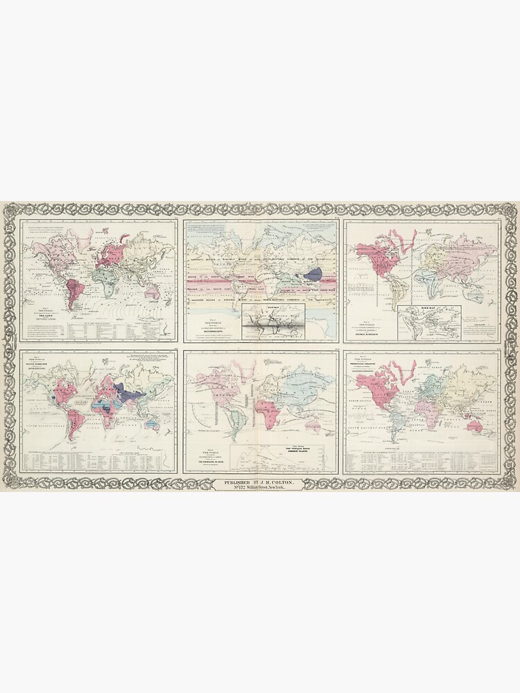 “Vintage World Map Collection (1865)” Sticker for Sale by BravuraMedia