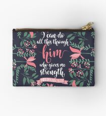 Pink Floral Flower Print gerahmt Hintergrund Philipper 4:13 Bibelvers Täschchen