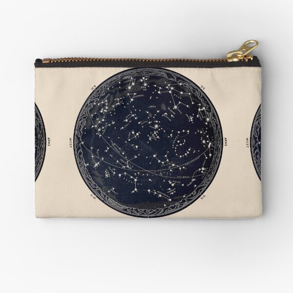Antique Map of the Night Sky, 19th century astronomy Zipper Pouch