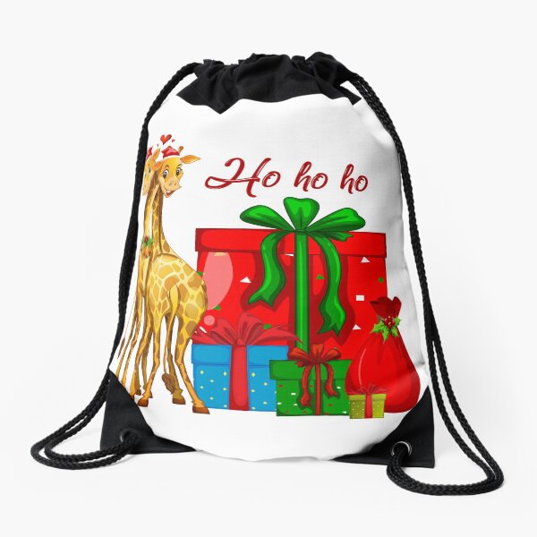 Christmas Giraffes Ho Ho Ho Drawstring Bag