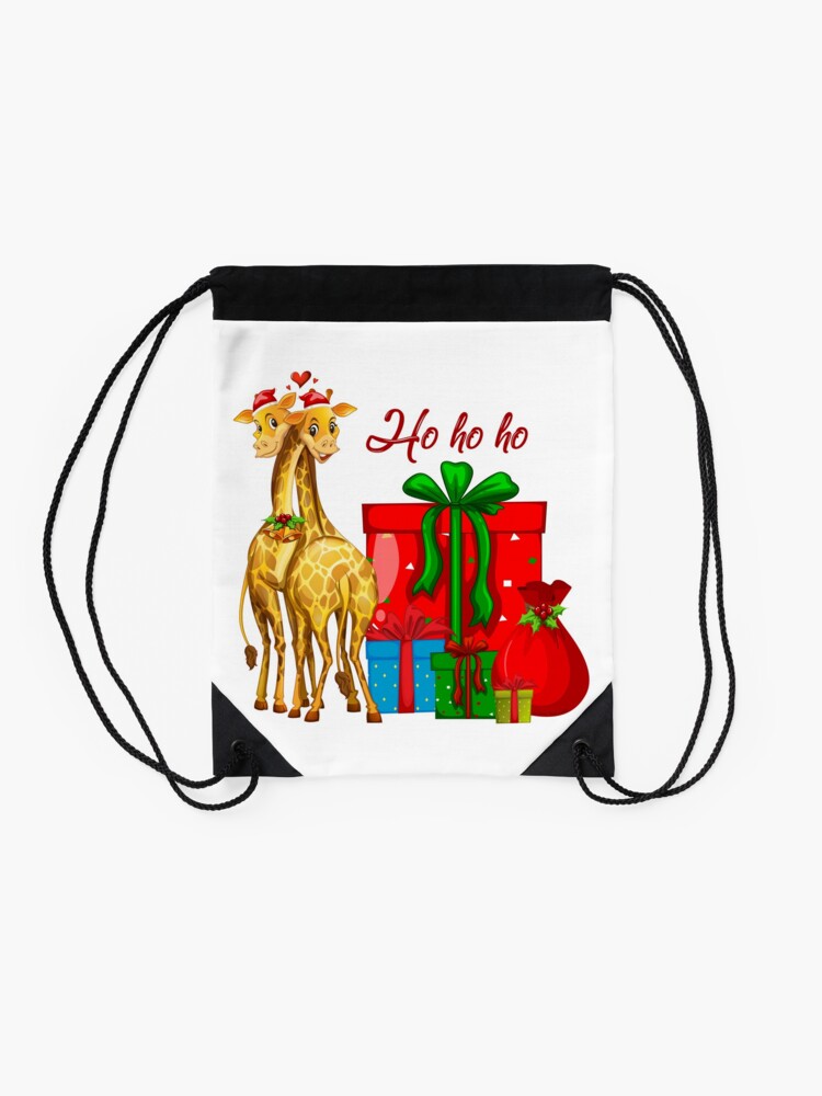 Alternate view of Christmas Giraffes Ho Ho Ho Drawstring Bag