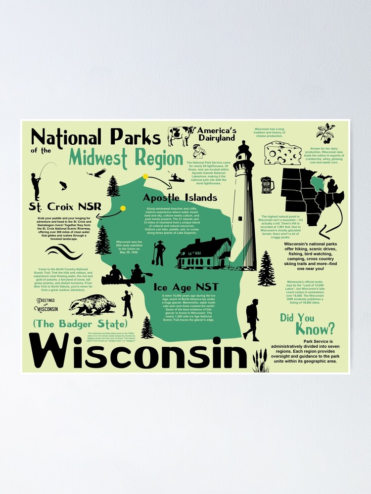 "Wisconsin National Parks Infographic Map" Poster For Sale By ...