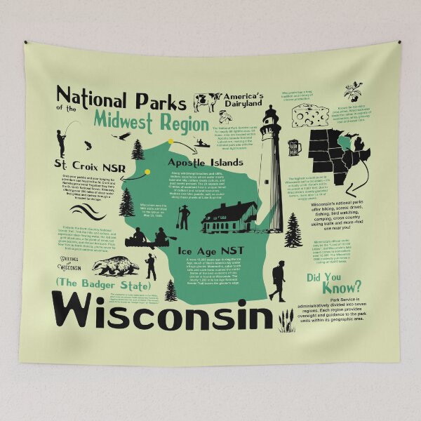 Item preview, Wisconsin National Parks Infographic Map designed and sold by BravuraMedia.