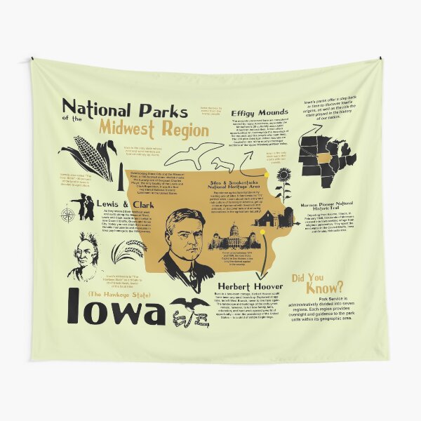 "Iowa National Parks Infographic Map" Tapestry for Sale by BravuraMedia