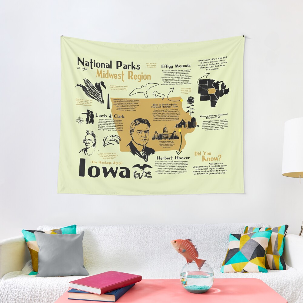 "Iowa National Parks Infographic Map" Tapestry for Sale by BravuraMedia 