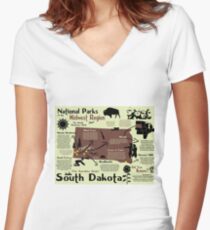 South Dakota National Parks Infographic Map Women's Fitted V-Neck T-Shirt