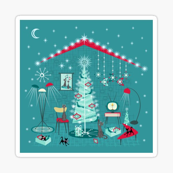 Retro Holiday Decorating II Sticker