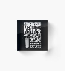 Good-Looking Men in Small Clever Rooms That Utilize Every Centimeter of Available Space With Mind-Boggling Efficiency Acrylic Block