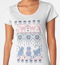 Fair Isle Knitting Cats Love // dark violet background white and violet kitties and details Women's Premium T-Shirt