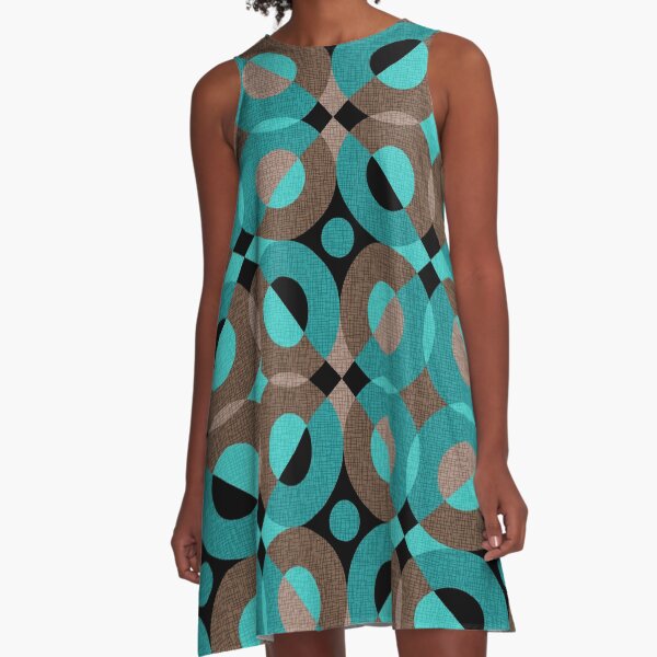 Item preview, Geometric Mid Century Circles in Turquoise, Brown and Black designed and sold by Elsy's Art.