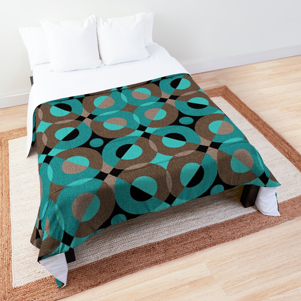 Geometric Mid Century Circles In Turquoise Brown And Black