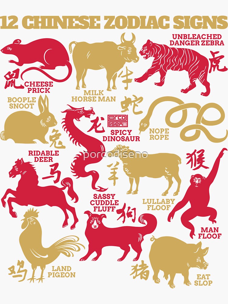 NEW FUNNY ANIMAL NAME MEMES 12 CHINESE ZODIAC SIGNS Sticker