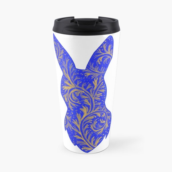 Medieval Manuscript Blue & Gold Bunny Silhouette Travel Mug