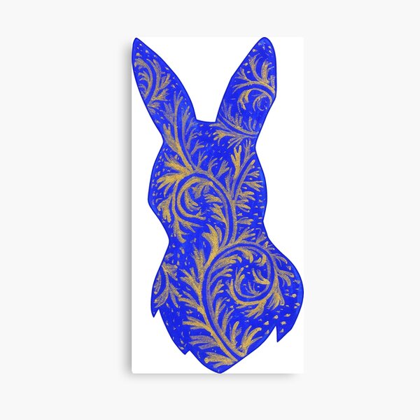 Medieval Manuscript Blue & Gold Bunny Silhouette Canvas Print