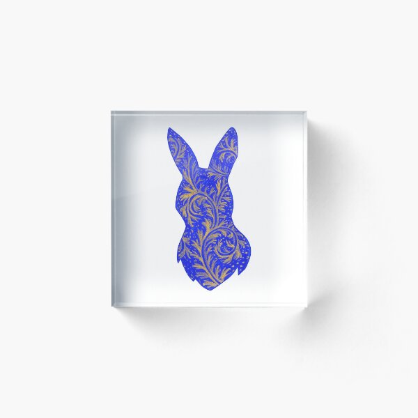 Medieval Manuscript Blue & Gold Bunny Silhouette Acrylic Block