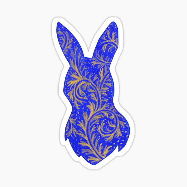 Medieval Manuscript Blue & Gold Bunny Silhouette Sticker