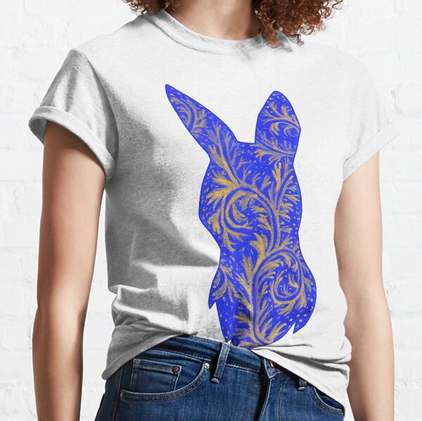 Medieval Manuscript Blue & Gold Bunny Silhouette Classic T-Shirt