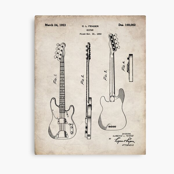 1953 Fender Precision Bass Patent Art Poster C L Fender 