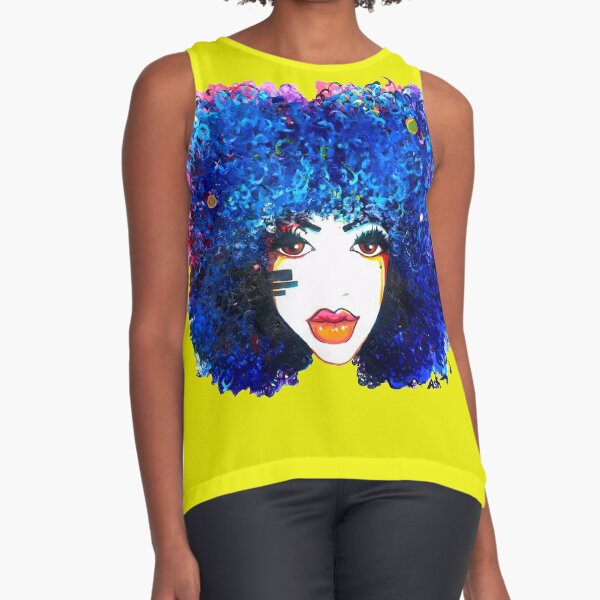 Blue Afro Curly Hair Girl Brown Eyes Natural Hair Queen  Sleeveless Top
