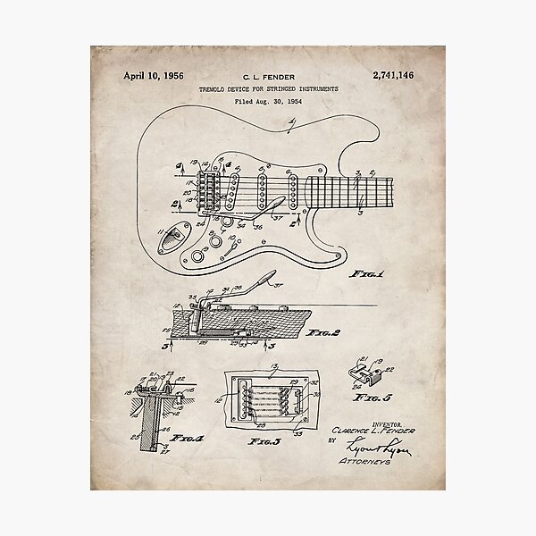 Guitar Tremelo Patent - Fender Tremelo Art - Antique Photographic Print
