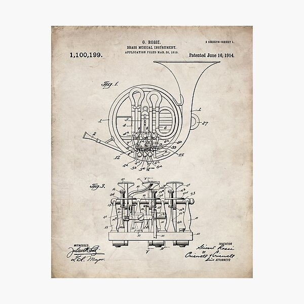 Item preview, French Horn Patent - Horn Player Art - Antique designed and sold by patentpress.