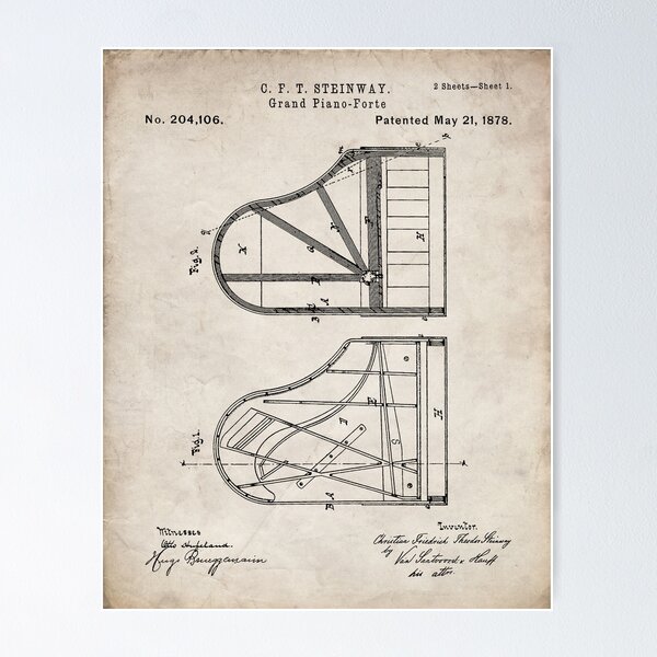 Item preview, Steinway Grand Piano Patent - Piano Player Art - Antique designed and sold by patentpress.