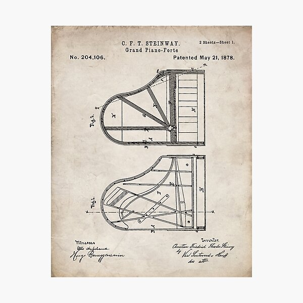 Item preview, Steinway Grand Piano Patent - Piano Player Art - Antique designed and sold by patentpress.