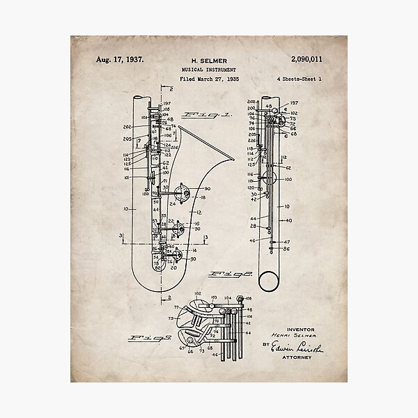 Selmer Saxophone Patent - Saxophone Art - Antique Photographic Print