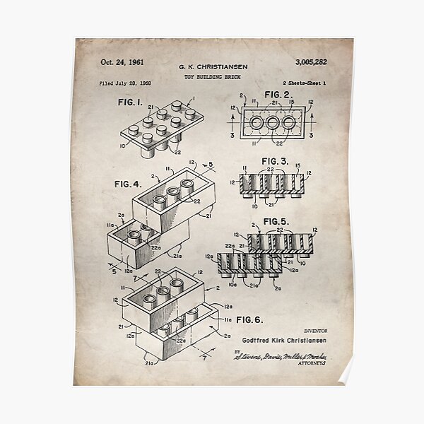 Lego Bricks Patent - Lego Art - Antique Poster