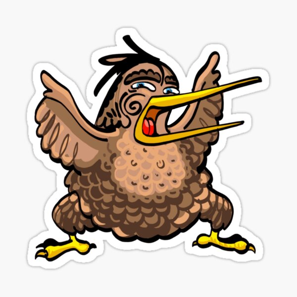 "Cartoon New Zealand Kiwi Bird doing a Maori Haka" Sticker by