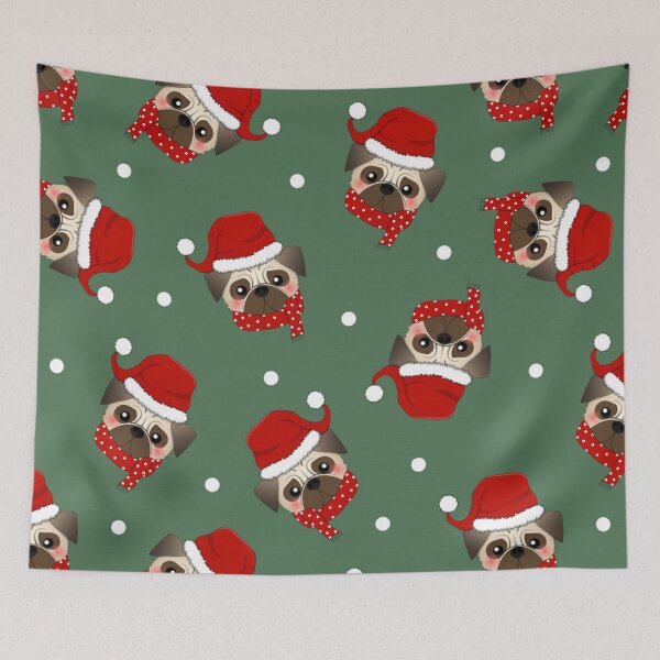 Item preview, Christmas Pug on Green Background designed and sold by pugmom4.