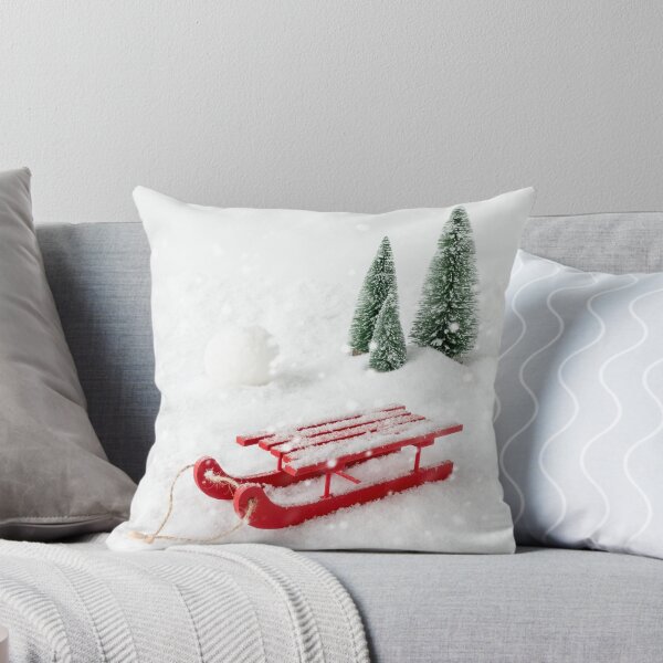Item preview,    Winter Scene with Sledge in Snow, Snowball, Fir Trees and Snowflakes     designed and sold by HappyBunny3.