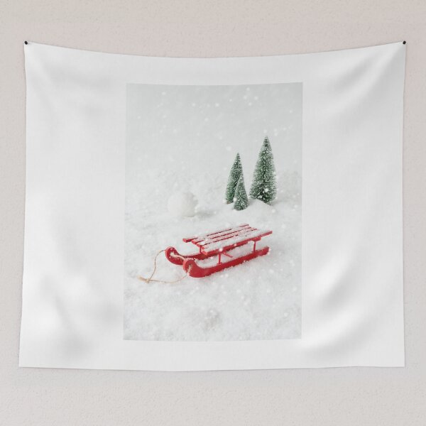 Item preview,    Winter Scene with Sledge in Snow, Snowball, Fir Trees and Snowflakes     designed and sold by HappyBunny3.