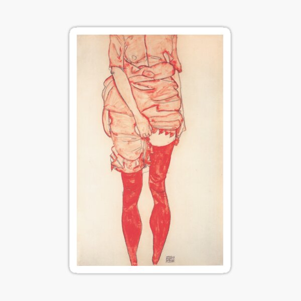 Vintage Egon Schiele Fille aux bas rouges 1913 Sticker